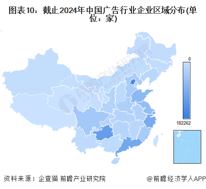 圖表10：截止2024年中國(guó)廣告行業(yè)企業(yè)區(qū)域分布(單位：家)