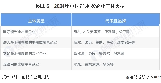 图表6：2024年中国净水器企业主体类型