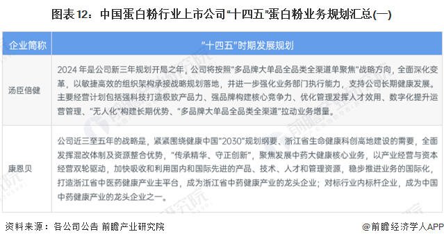 圖表12：中國蛋白粉行業(yè)上市公司“十四五”蛋白粉業(yè)務規(guī)劃匯總(一)