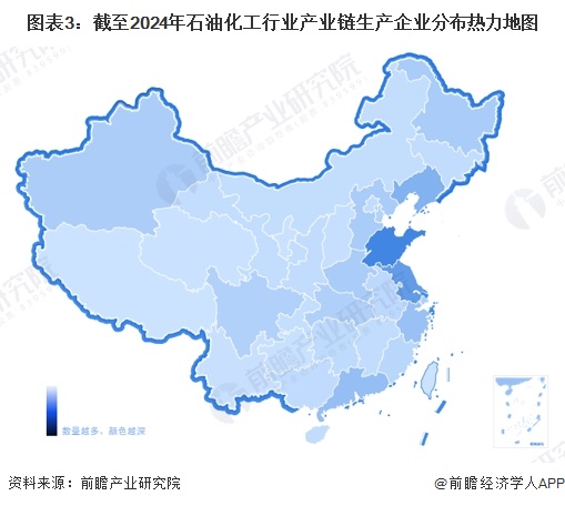 图表3：截至2024年石油化工行业产业链生产企业分布热力地图