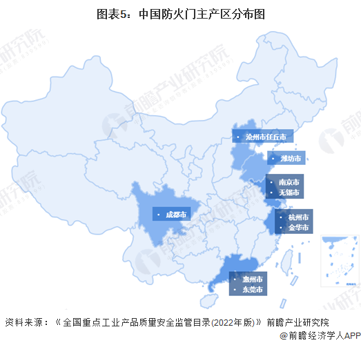 图表5：中国防火门主产区分布图