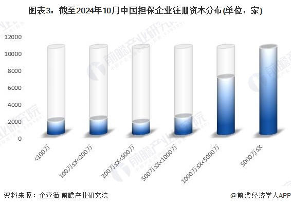 图表3：截至2024年10月中国担保企业注册资本分布(单位：家)