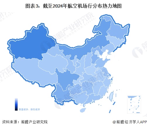 图表3：截至2024年航空机场行分布热力地图