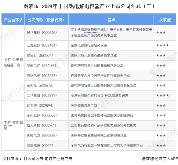 图表3：2024年中国铝电解电容器产业上市公司汇总（三）