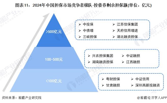 图表11：2024年中国担保市场竞争者梯队-按债券剩余担保额(单位：亿元)