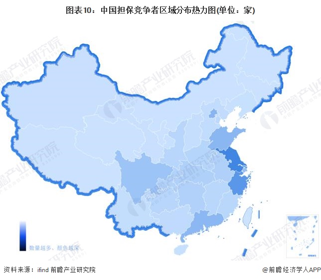 圖表10：中國擔保競爭者區(qū)域分布熱力圖(單位：家)