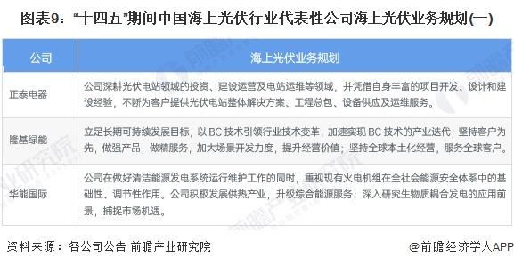 图表9：“十四五”期间中国海上光伏行业代表性公司海上光伏业务规划(一)