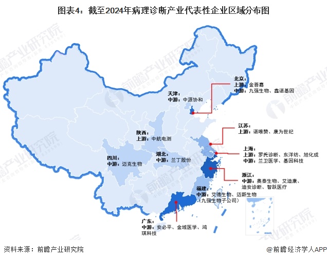 图表4：截至2024年病理诊断产业代表性企业区域分布图