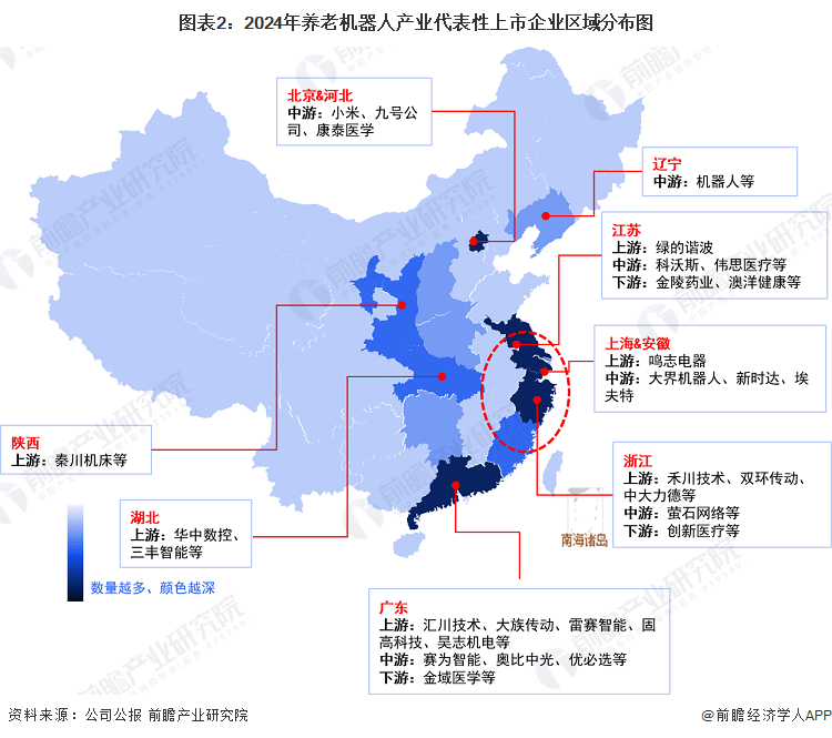 图表2：2024年养老机器人产业代表性上市企业区域分布图