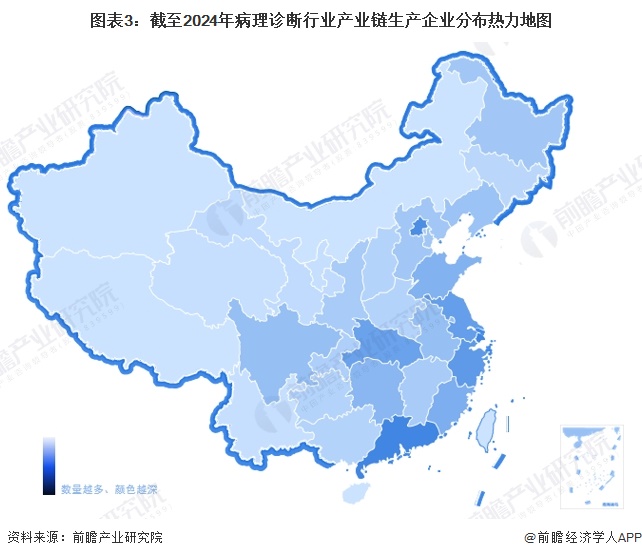 图表3：截至2024年病理诊断行业产业链生产企业分布热力地图