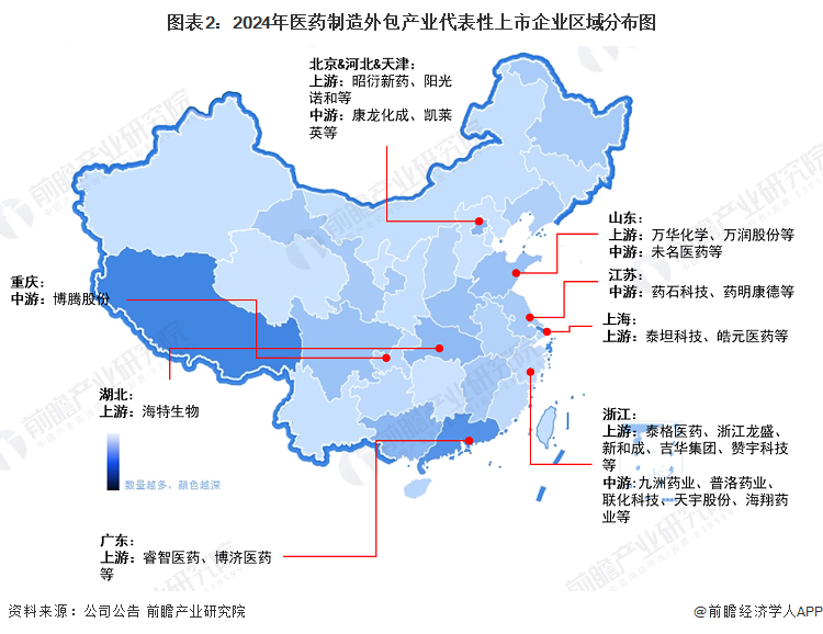 图表2：2024年医药制造外包产业代表性上市企业区域分布图