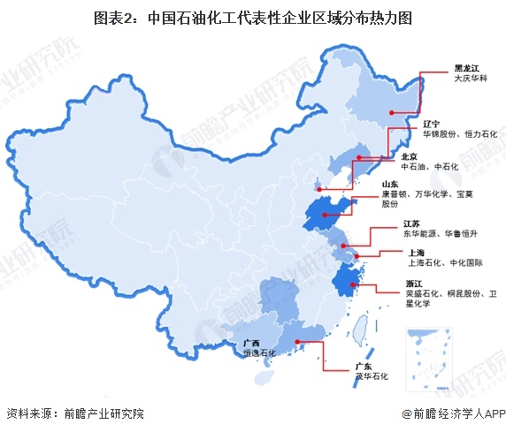 圖表2：中國石油化工代表性企業(yè)區(qū)域分布熱力圖