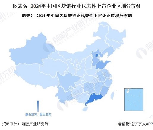 图表9：2024年中国区块链行业代表性上市企业区域分布图