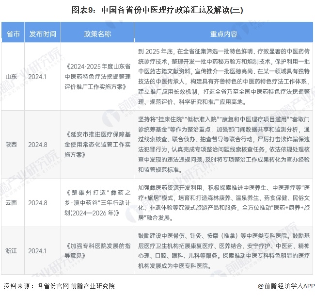 图表9：中国各省份中医理疗政策汇总及解读(三)