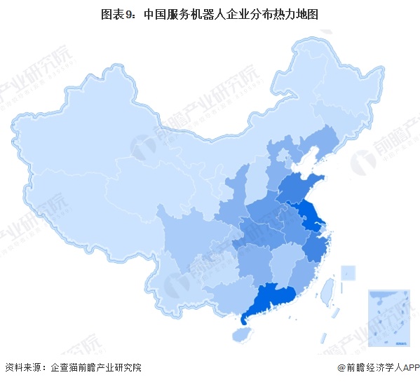 图表9：中国服务机器人企业分布热力地图