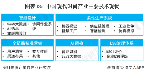 图表13：中国现代时尚产业主要技术现状