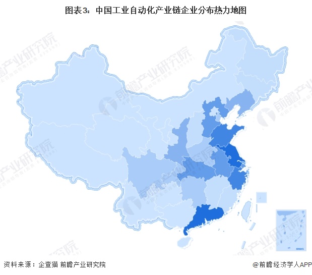 图表3：中国工业自动化产业链企业分布热力地图