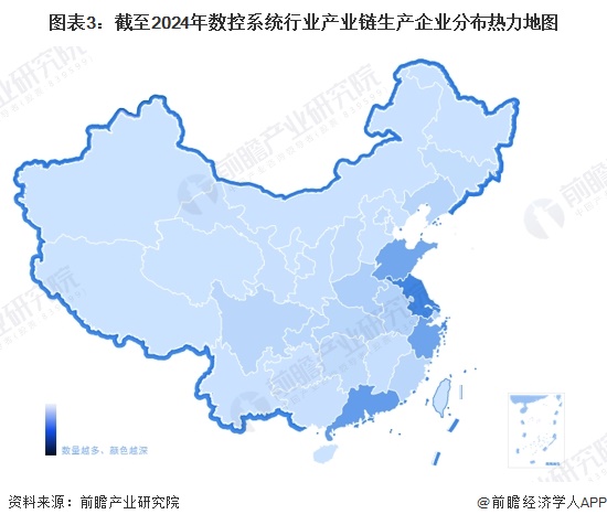 圖表3：截至2024年數(shù)控系統(tǒng)行業(yè)產(chǎn)業(yè)鏈生產(chǎn)企業(yè)分布熱力地圖