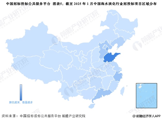 图表5：截至2025年1月中国海水淡化行业招投标项目区域分布