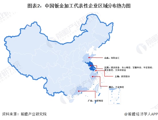 圖表2：中國鈑金加工代表性企業(yè)區(qū)域分布熱力圖