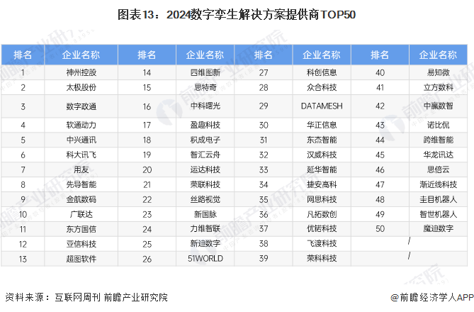 图表13：2024数字孪生解决方案提供商TOP50