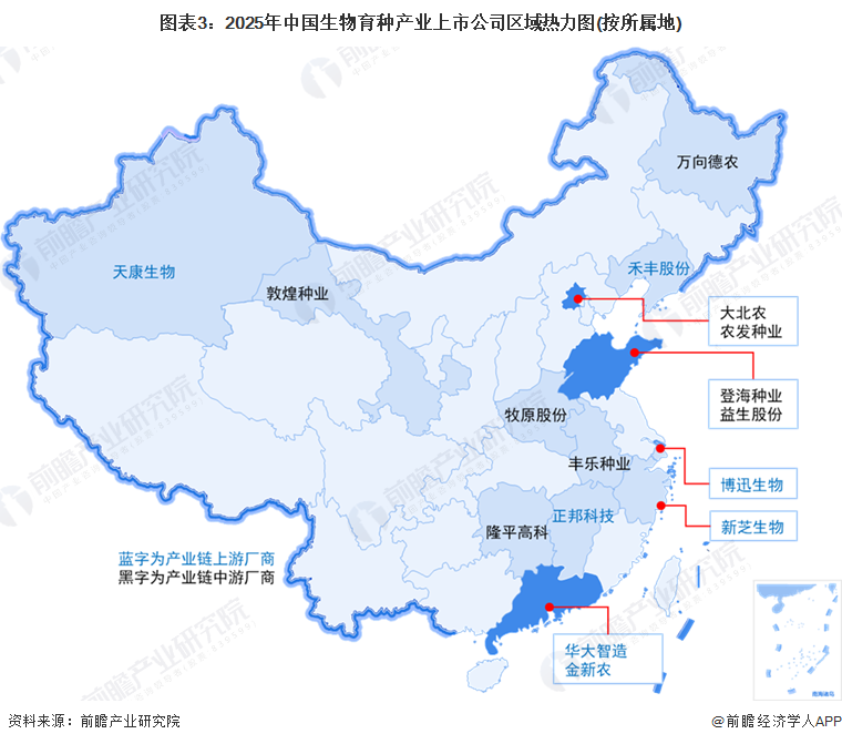 圖表3：2025年中國生物育種產(chǎn)業(yè)上市公司區(qū)域熱力圖(按所屬地)