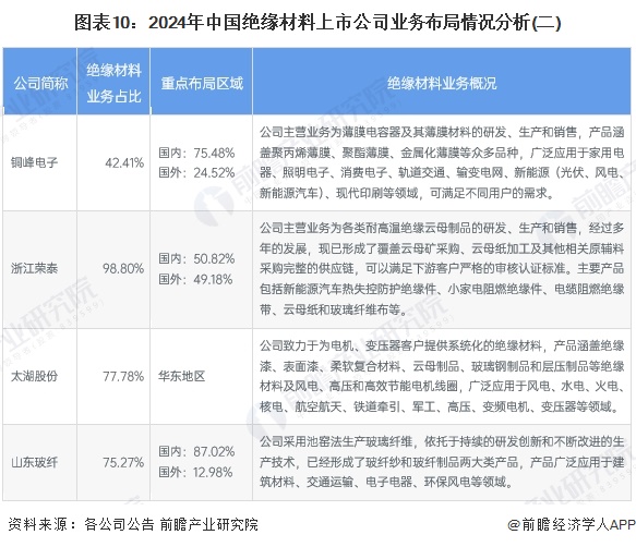 图表10：2024年中国绝缘材料上市公司业务布局情况分析(二)