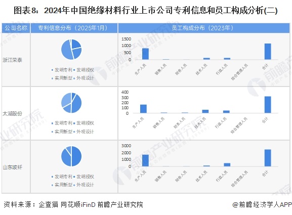 图表8：2024年中国绝缘材料行业上市公司专利信息和员工构成分析(二)