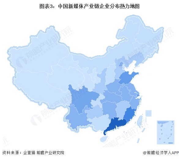 图表3：中国新媒体产业链企业分布热力地图