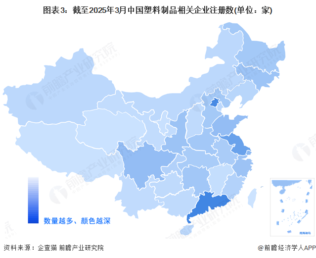 图表3：截至2025年3月中国塑料制品相关企业注册数(单位：家)