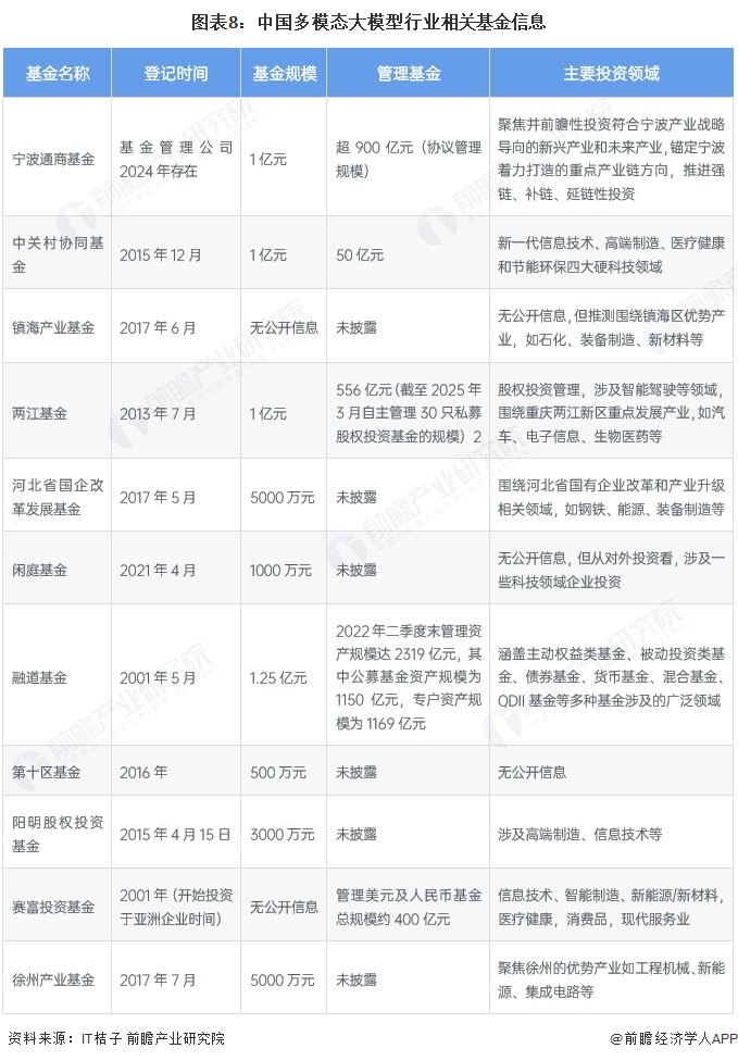 图表8：中国多模态大模型行业相关基金信息