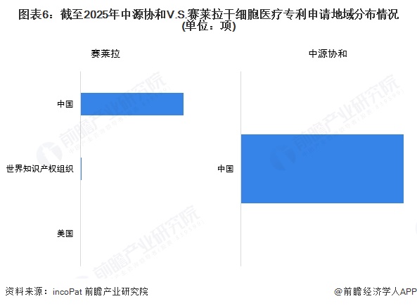 圖表6：截至2025年中源協(xié)和V.S.賽萊拉干細(xì)胞醫(yī)療專利申請(qǐng)地域分布情況(單位：項(xiàng))