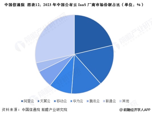 圖表12：2023年中國公有云IaaS廠商市場份額占比(單位：%)