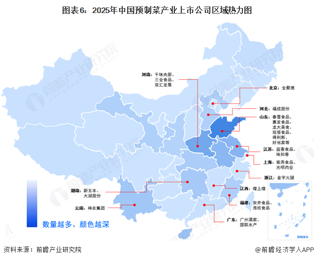 圖表6：2025年中國預制菜產業上市公司區域熱力圖