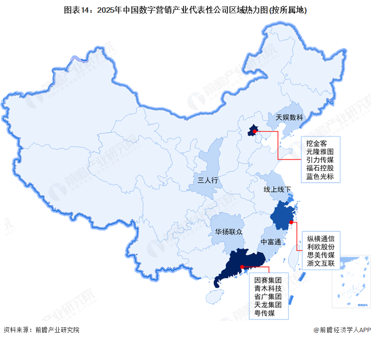 圖表14：2025年中國數字營銷產業代表性公司區域熱力圖(按所屬地)