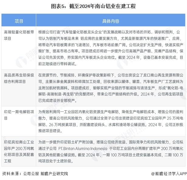 圖表5：截至2024年南山鋁業在建工程