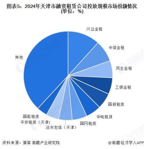图表5：2024年天津市融资租赁公司投放规模市场份额情况(单位：%)
