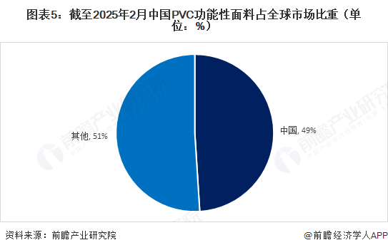 圖表5：截至2025年2月中國PVC功能性面料占全球市場比重（單位：%）