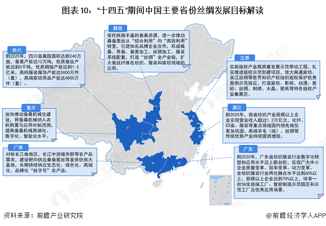 图表10：“十四五”期间中国主要省份丝绸发展目标解读