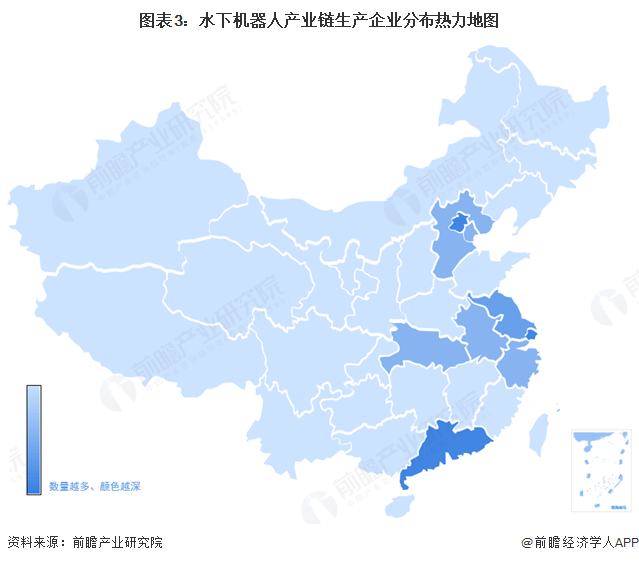 图表3：水下机器人产业链生产企业分布热力地图