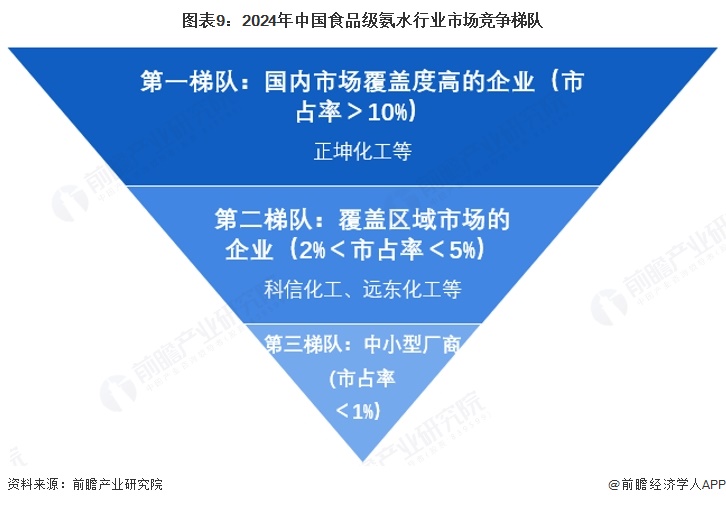 图表9：2024年中国食品级氨水行业市场竞争梯队