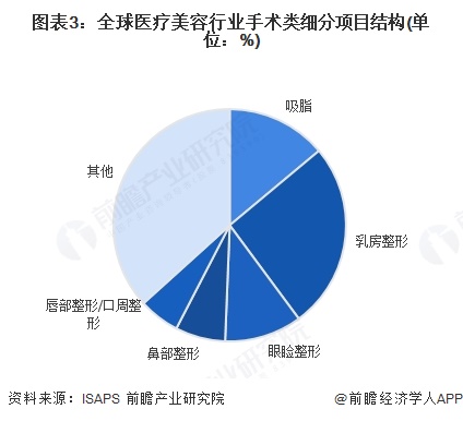 圖表3：全球醫療美容行業手術類細分項目結構(單位：%)