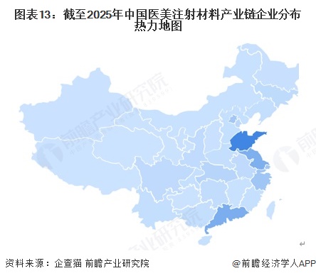 圖表13：截至2025年中國醫美注射材料產業鏈企業分布熱力地圖