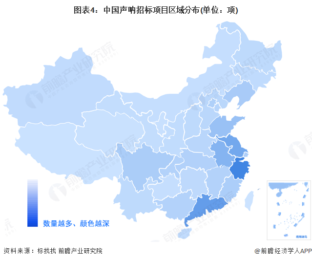 图表4：中国声呐招标项目区域分布(单位：项)