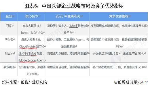图表6：中国头部企业战略布局及竞争优势指标