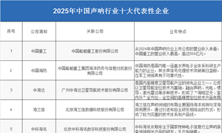2025年中国声呐<em>产业</em><em>供应</em>链十大代表性企业：中船重工、中国海防、中海达、海兰信、中科海讯……
