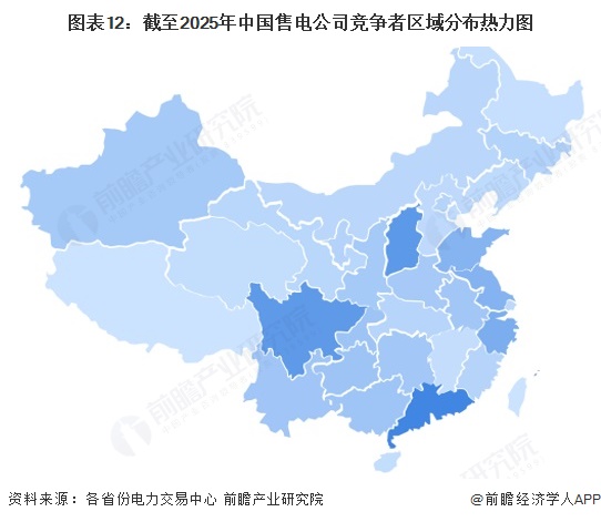 图表12：截至2025年中国售电公司竞争者区域分布热力图