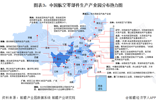图表3：中国航空零部件生产产业园分布热力图