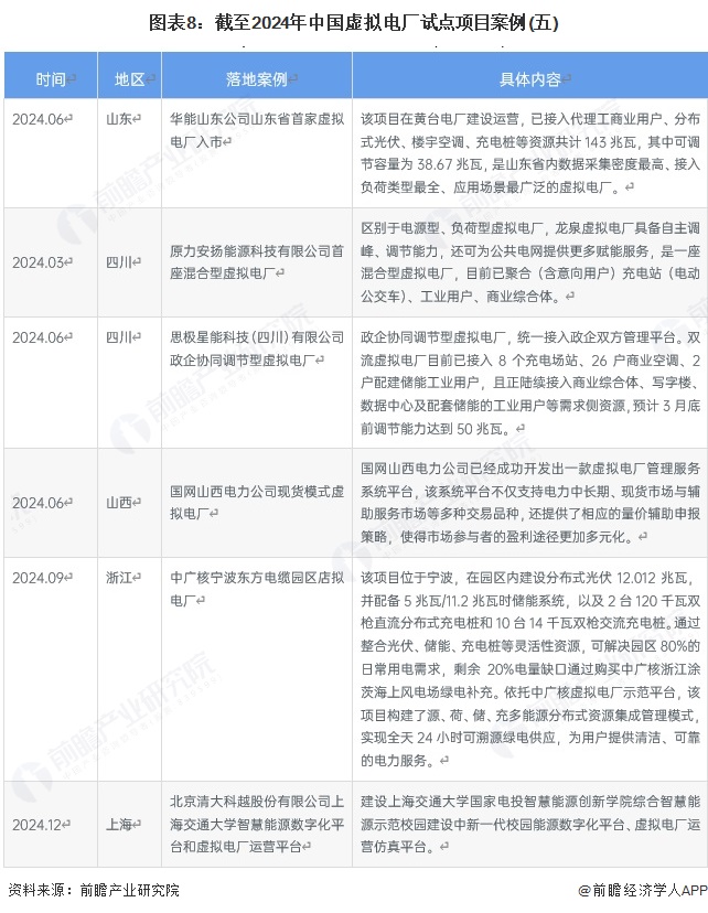 图表8：截至2024年中国虚拟电厂试点项目案例(五)