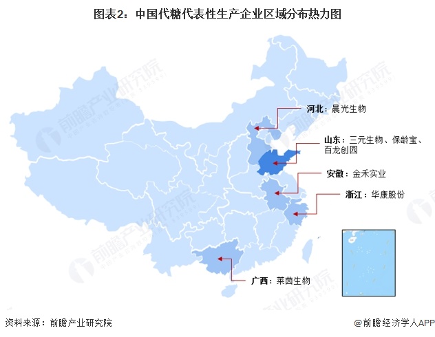 图表2:中国代糖代表性生产企业区域分布热力图